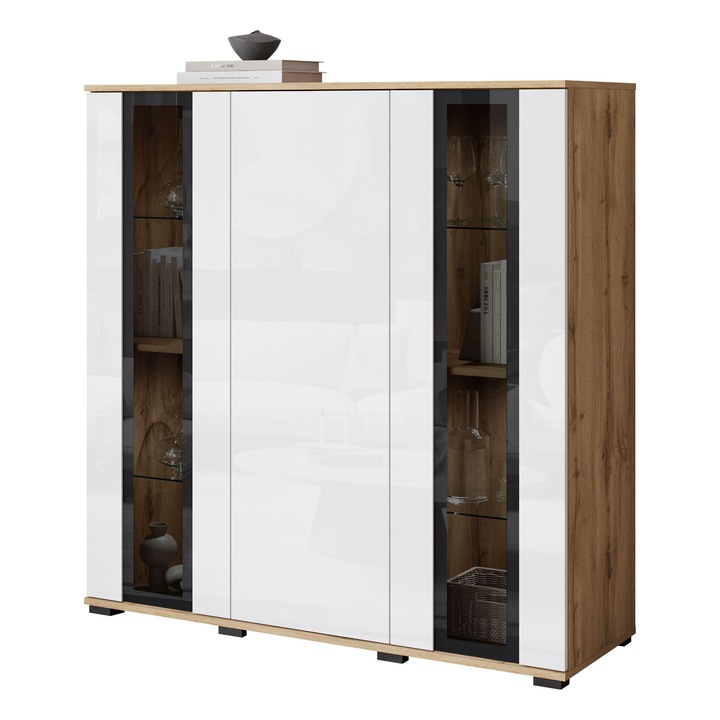 Comoda Hedvis HB 120, MIRJAN 24, wotan / alb lucios, 40x120x122 cm