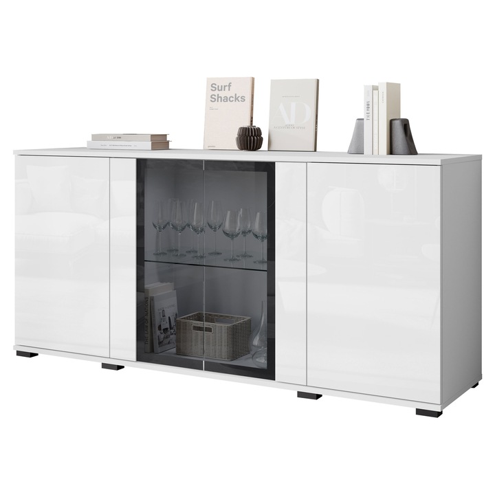 Comoda Hedvis SB 154 4D, MIRJAN 24, alb / alb lucios, 40x150x70 cm