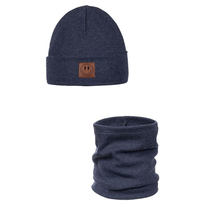 Set De Primavara: Caciula Si Fular Smile - Bumbac, Bleumarin