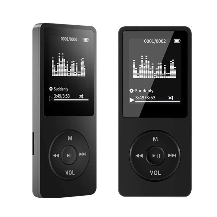 MP3 lejátszó érintőképernyővel, 1,8 hüvelykes képernyő, 16 GB, vezetékes fejhallgatóval, Bluetooth 5.0, fekete