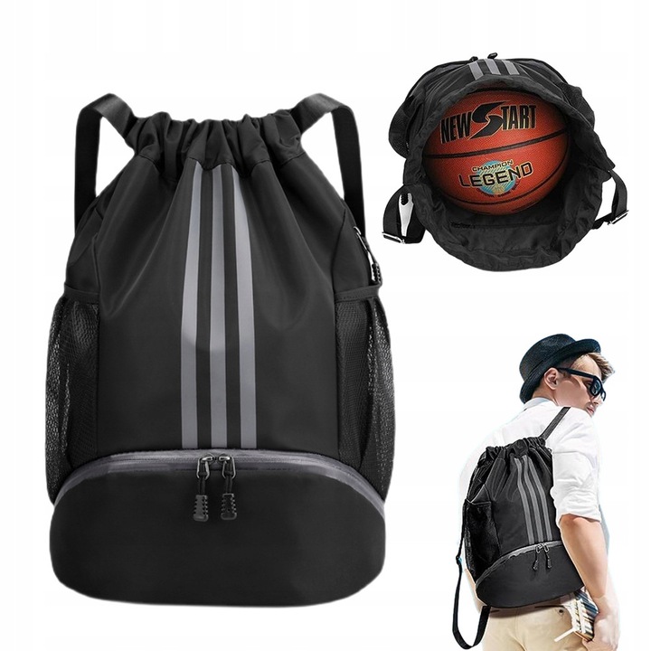 Унисекс раница с връзки, водоустойчива, найлон, може да побере футболна топка, 16*33*45 см, черна