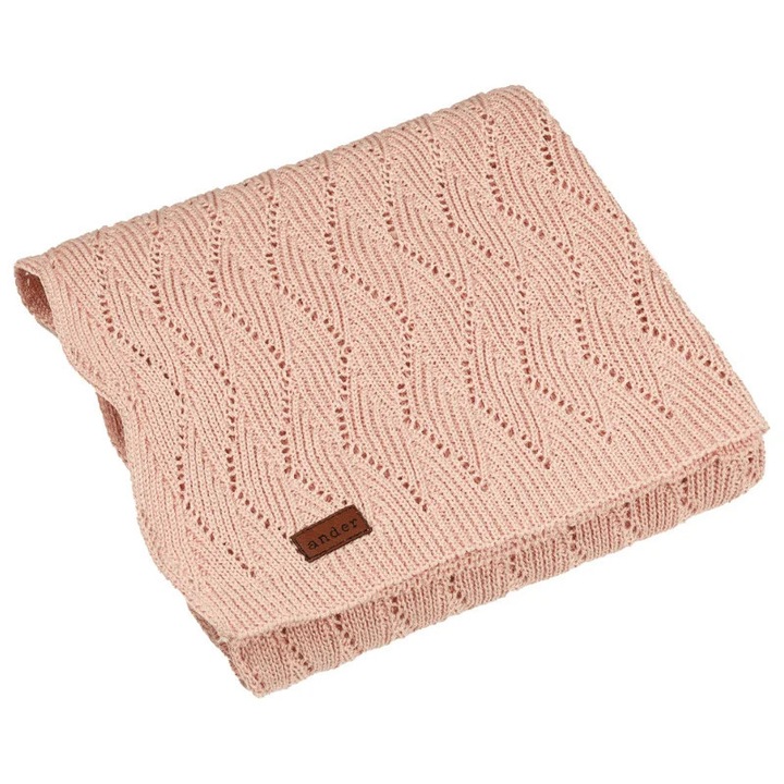 AUSILIA kötött takaró – 100% pamut – púderrózsaszín – 75 x 100 cm