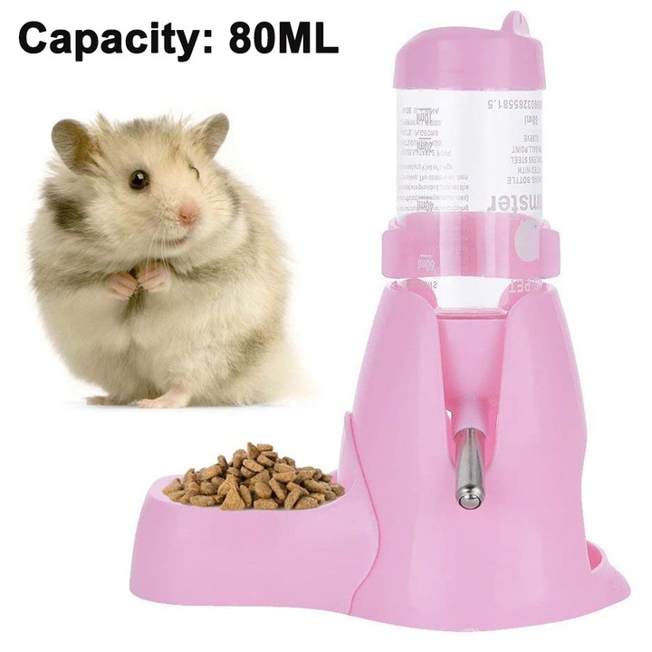 Recipient apa pentru animale mici Herusi 80ml roz compact