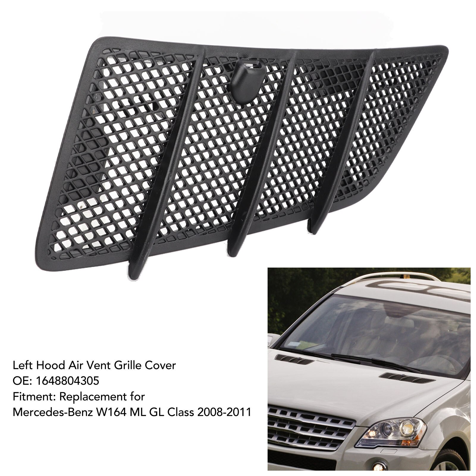Grille Aération Capot Pour Mercedes W164 ML/GL Class 2008-2011 - Noir, OEM 1648804305 & 1648804405
