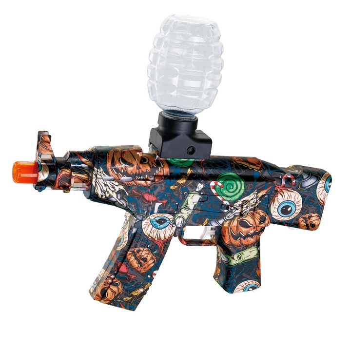 Mitraliera de Jucarie Electrica, OPTIM SOLUTION, Tip AK47, cu Bile de Gel din Hidrogen, Functie de Tragere in Rafala, pentru Copiii peste 6 ani, Include 5000 de Bile, Blaster, Ochelari de Protectie, Cablu de Incarcare, Functie Dubla, 28 x 31 cm, Negru