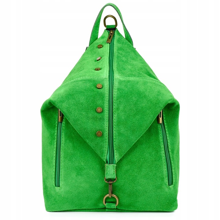 Елегантна дамска раница, Vera Pelle, велур, формат А4, зелена