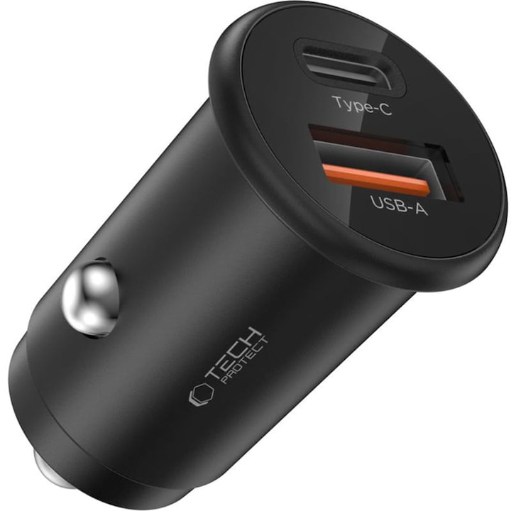 Autós töltő Tech-Protect CC02, QC 3.0, PD 35W, 1x USB-A, 1x USB-C, fekete