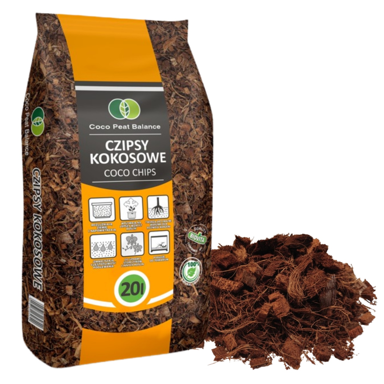 Coaja de nuca de cocos, Biovita, Chipsuri De Cocos, 20 L, Pentru