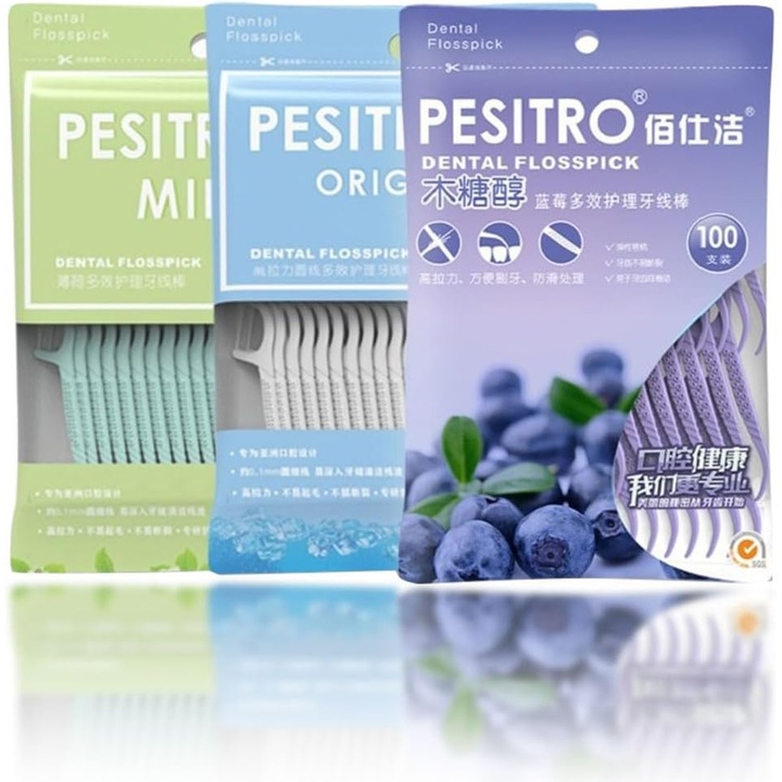 300 darabos fogselyem készlet fogpiszkálóval, PsAyl®, fogpiszkáló típusú, gyors tisztítás, könnyen sikló viasz, ellenálló rost, három íz, többszínű