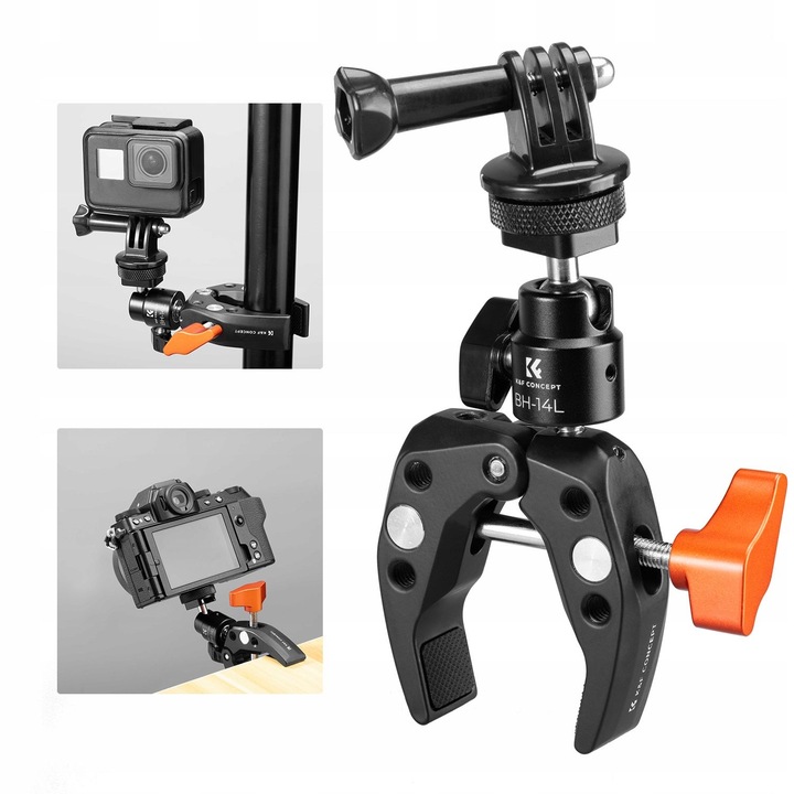 Скоба CRAB + K&F държач за менгеме със сферична глава за 1/4'' GoPro система, MS26, KF31.097