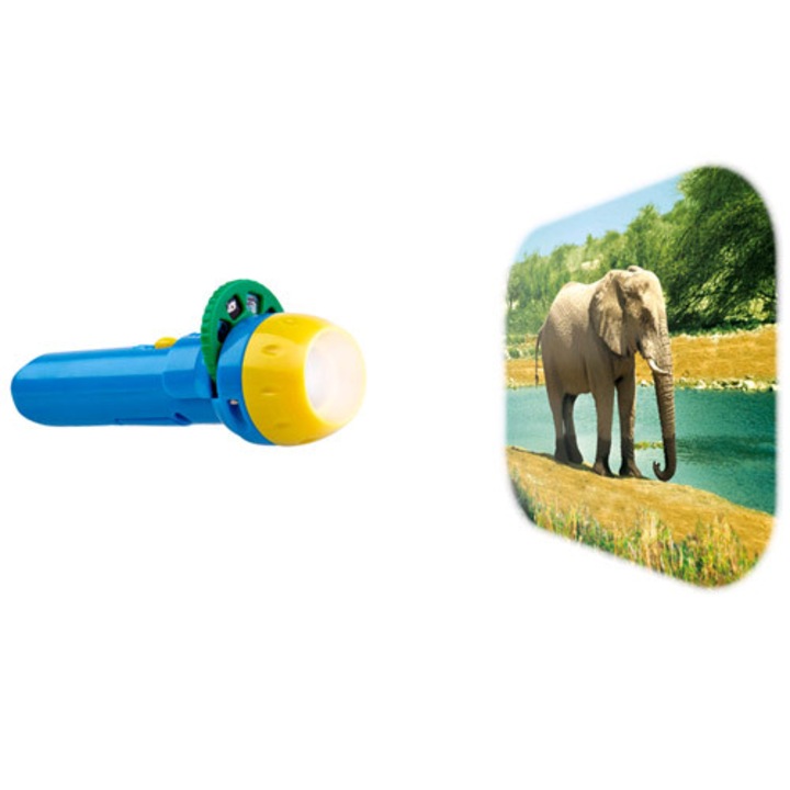 Képprojektoros zseblámpa gyerekeknek, 24 kép, 11x3cm, többszínű, 2 az 1-ben