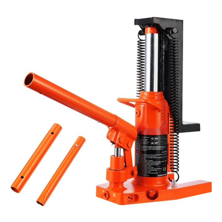 Крик, хидравличен, товароподемност 2,5 тона отгоре, общ капацитет 5 тона, височина на повдигане 0,8-5,3 инча, допълнителна височина 8,9-13,4 инча