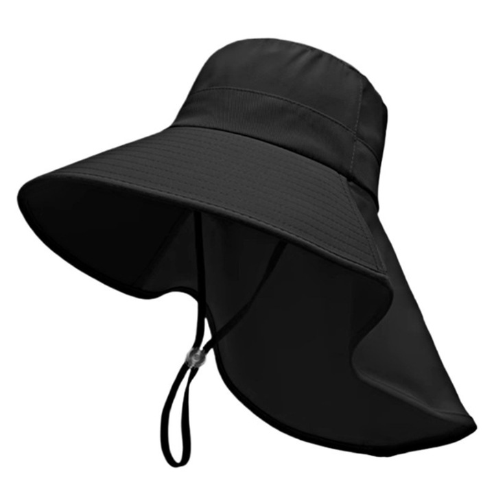 Palarie de soare cu bor lat si gaura pentru coada de cal, protectie UV, negru, dimensiune unica
