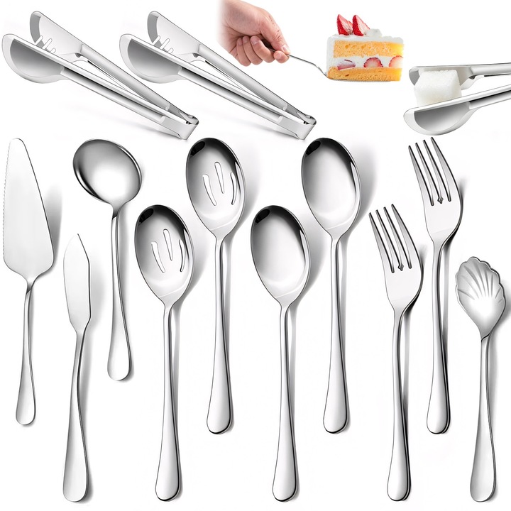 Set 12 Tacamuri Din Inox BYONDSELF®, Cutit/furculita/lingura/lingurita, Design modern, Finisaj stralucitor, Argintiu