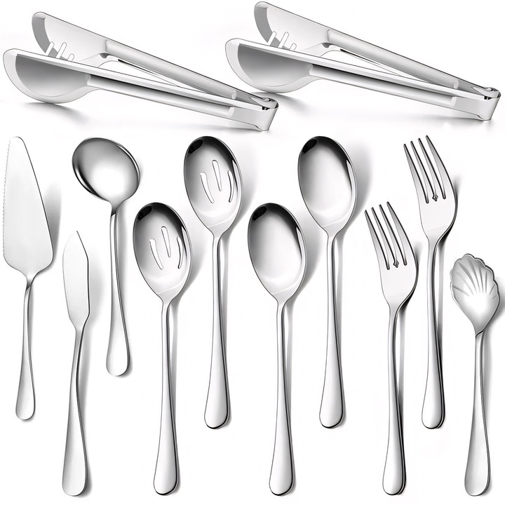 Set 12 Tacamuri Din Inox BYONDSELF®, Cutit/furculita/lingura/lingurita, Design modern, Finisaj stralucitor, Argintiu