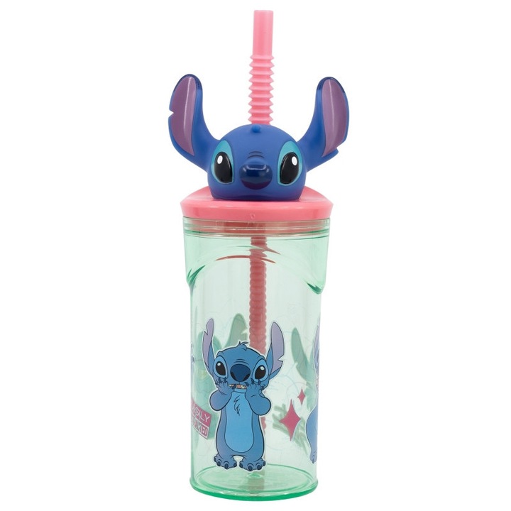 Pahar de plastic 3D Disney Lilo si Stitch, Cainele Steaua care se distrage usor, 360 ml