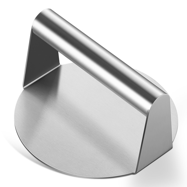 Hamburgerprés, Omelivon® BS-P1, 304 rozsdamentes acél, grillezéshez és főzéshez, foltálló, könnyen tisztítható, 14 cm, ezüst