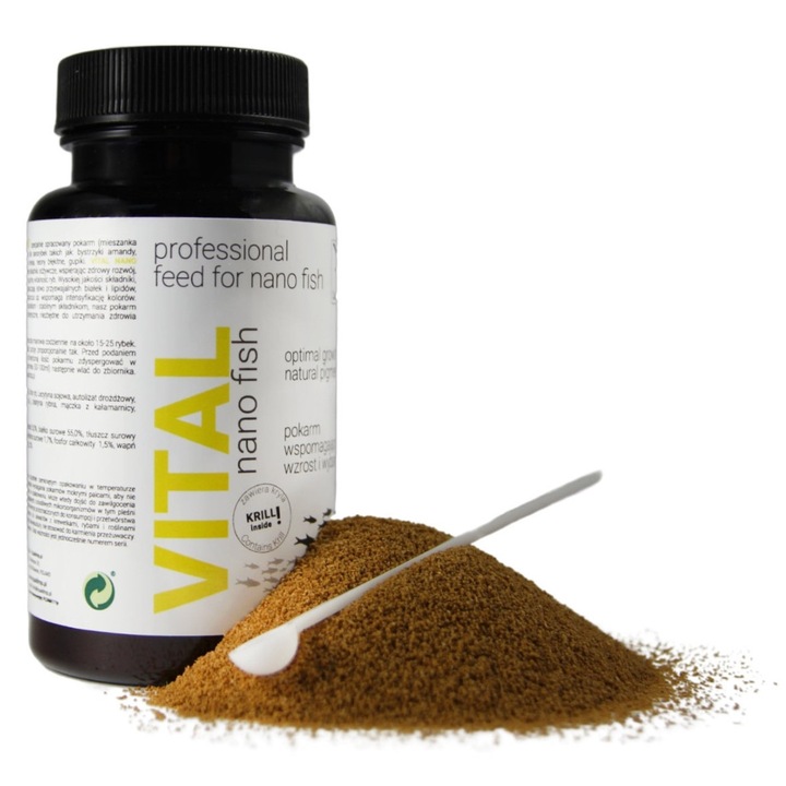 Qualdrop Vital Nano Fish 30 g, kis halaknak való eledel, granulátum, garnélarákkal, kanállal ellátott készlet