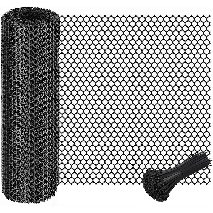 Panou Gard din Plastic, Rezistent la Intemperii, Ochiuri 12mm, Negru, 50x300cm