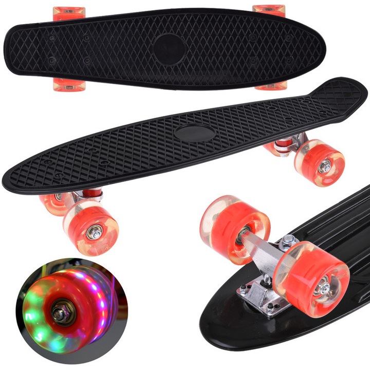 Skateboard cu LED si roti luminoase - Ramiz, negru