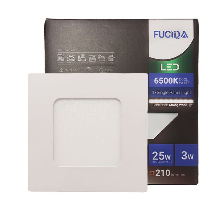 Spot Led Patrat FE Slim 3W 210Lm 6500K 85X85 Fucida