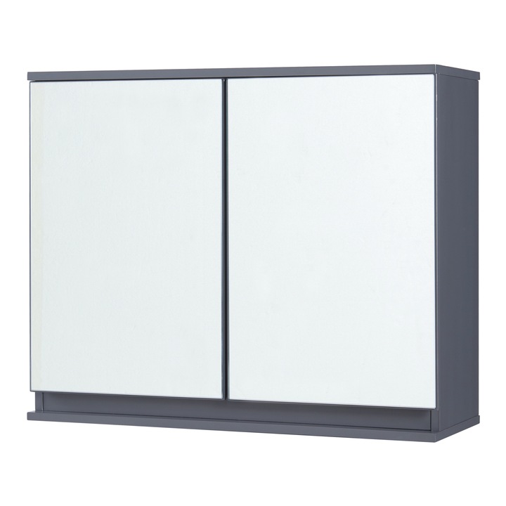 Dulap baie, en.casa, Overath, 49, 5 x 60 x 20 cm, mdf, gri, cu 2 usi cu oglinzi, montabil pe perete