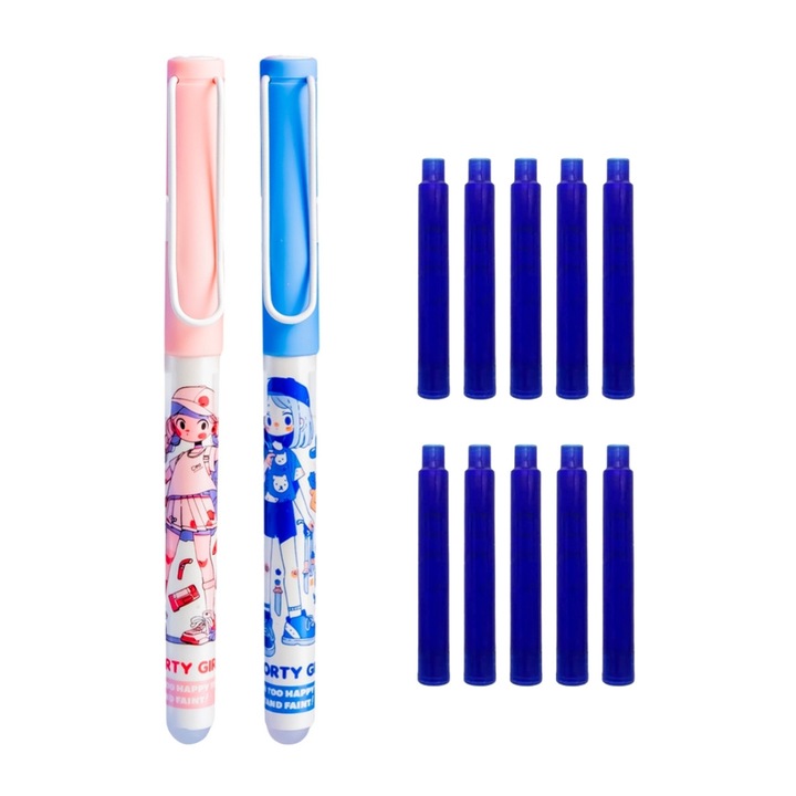 Set stilouri cu cerneala termosensibila + Rezerve, Sporty girl, Roz/Albastru