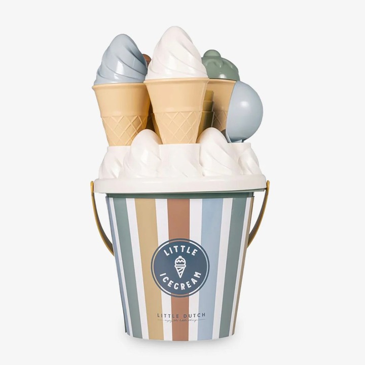 Set Jucării pentru plajă, Little Dutch, Galetusa cu Forme Înghețată, 14 Piese, 18x31x18cm