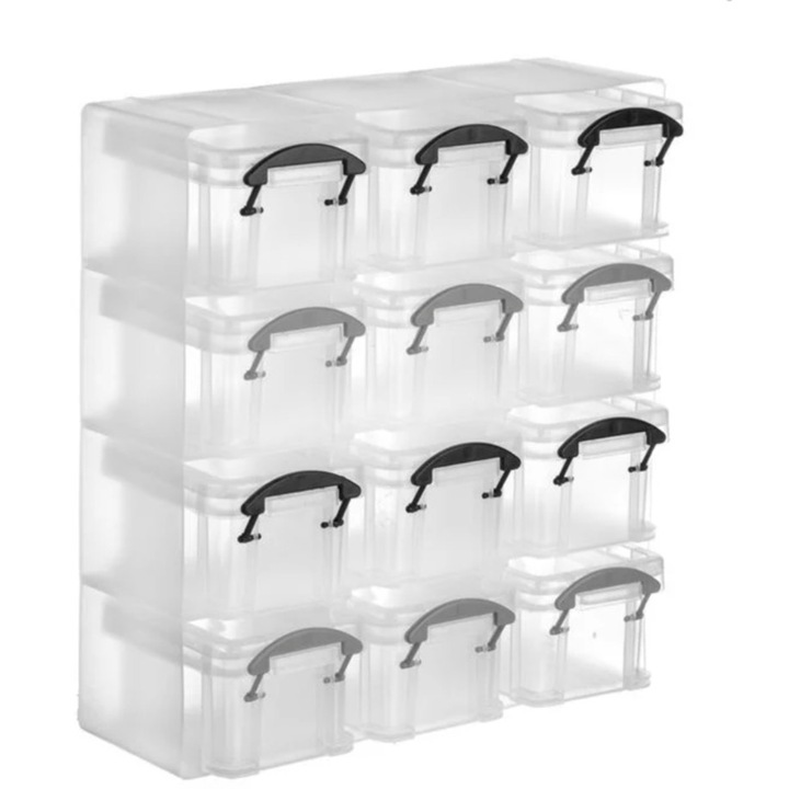 Set 12 cutie depozitare, mini, plastic, transparenta, 8, 5x6, 5x5cm