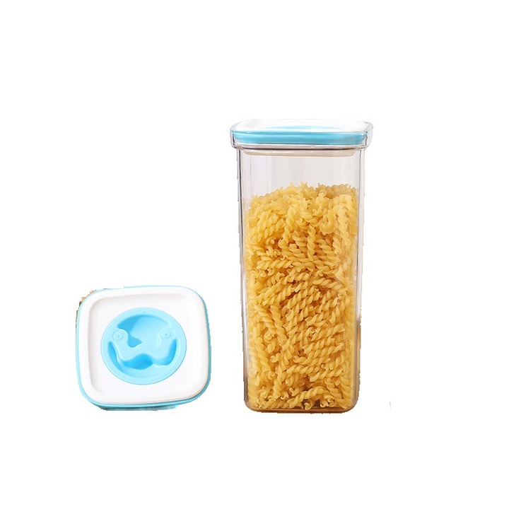 Cutie de Depozitare Alimente, By Fitilomania, 2L, 11.5x23cm, Transparenta cu Capac Albastru-alb