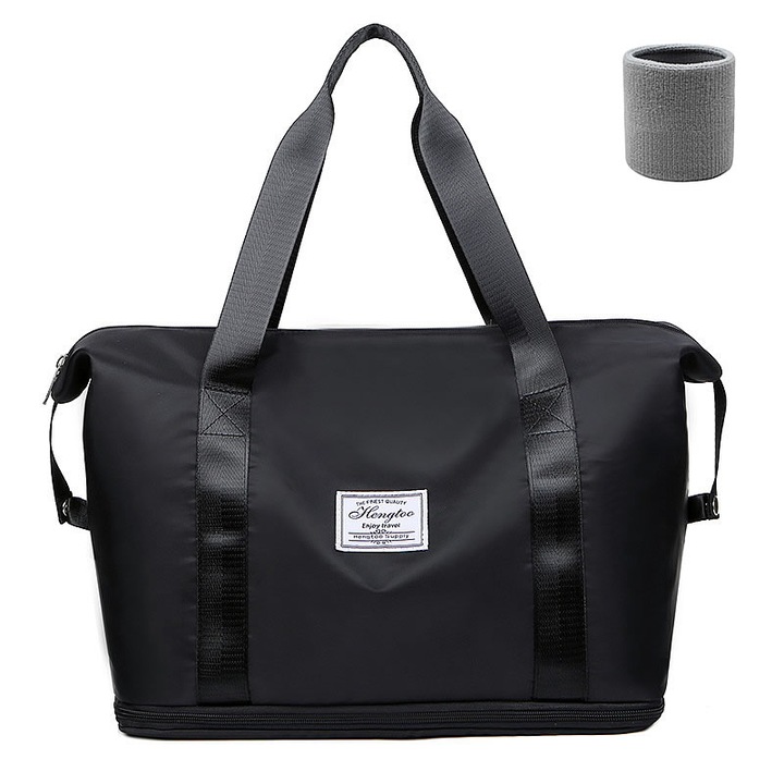 Geanta de voiaj, capacitate mare, extensibila, neagra, 44x30cm