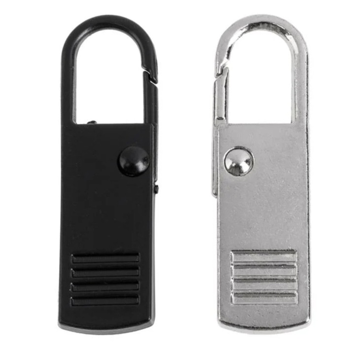 Set 2 cheite fermoar, argintiu/negru, metal, 3.5x1cm