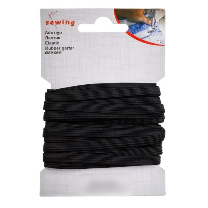Elastic de croitorie, negru, textil, 6x6mm