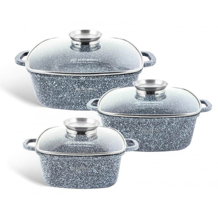 Set ghivece patrate antiaderente 6 buc cu capace de sticla EB-8030