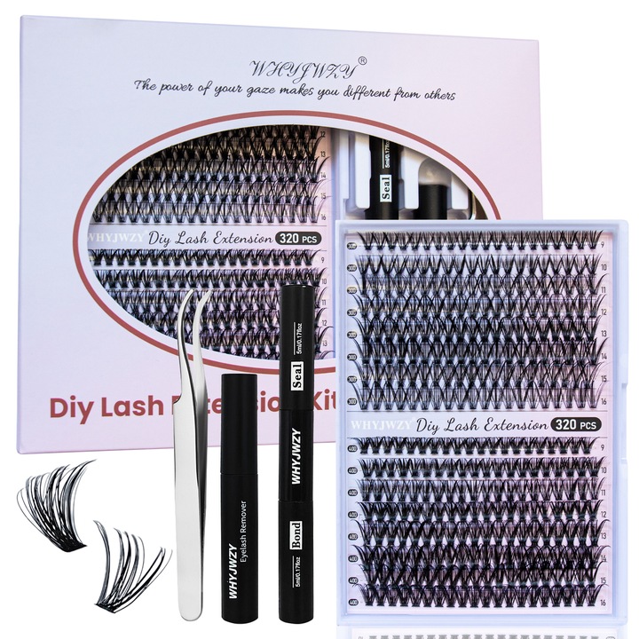 Kit Gene False, WHYJWZY, 320Pcs, 30D+40D Mix 9-16mm, Aplicare Usoara, Reutilizabile
