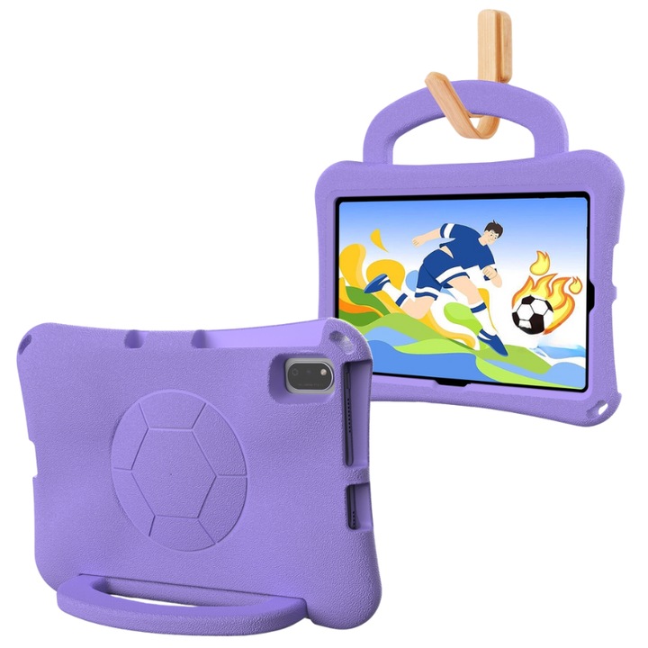 Husa tableta compatibila cu Samsung Galaxy Tab S6 Lite 10.4, EVA rezistenta la socuri in forma de mingie de fotbal, mov deschis