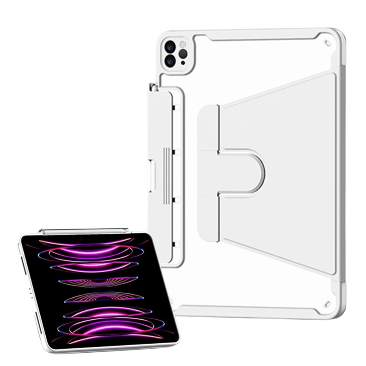 iPad Air 11 / iPad Pro 11 készülékkel kompatibilis tablet tok, forgatható, fehér