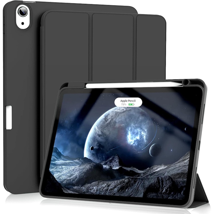 Husa de protectie pentru tableta, potrivita pentru iPad Air 11" 7/6generatii(M3/M2 )2025/2024, iPad Air 5/4 generatii 2022/2020 10.9 ", functie automata trezire/sleep, cu tava pentru stilouri, Negru