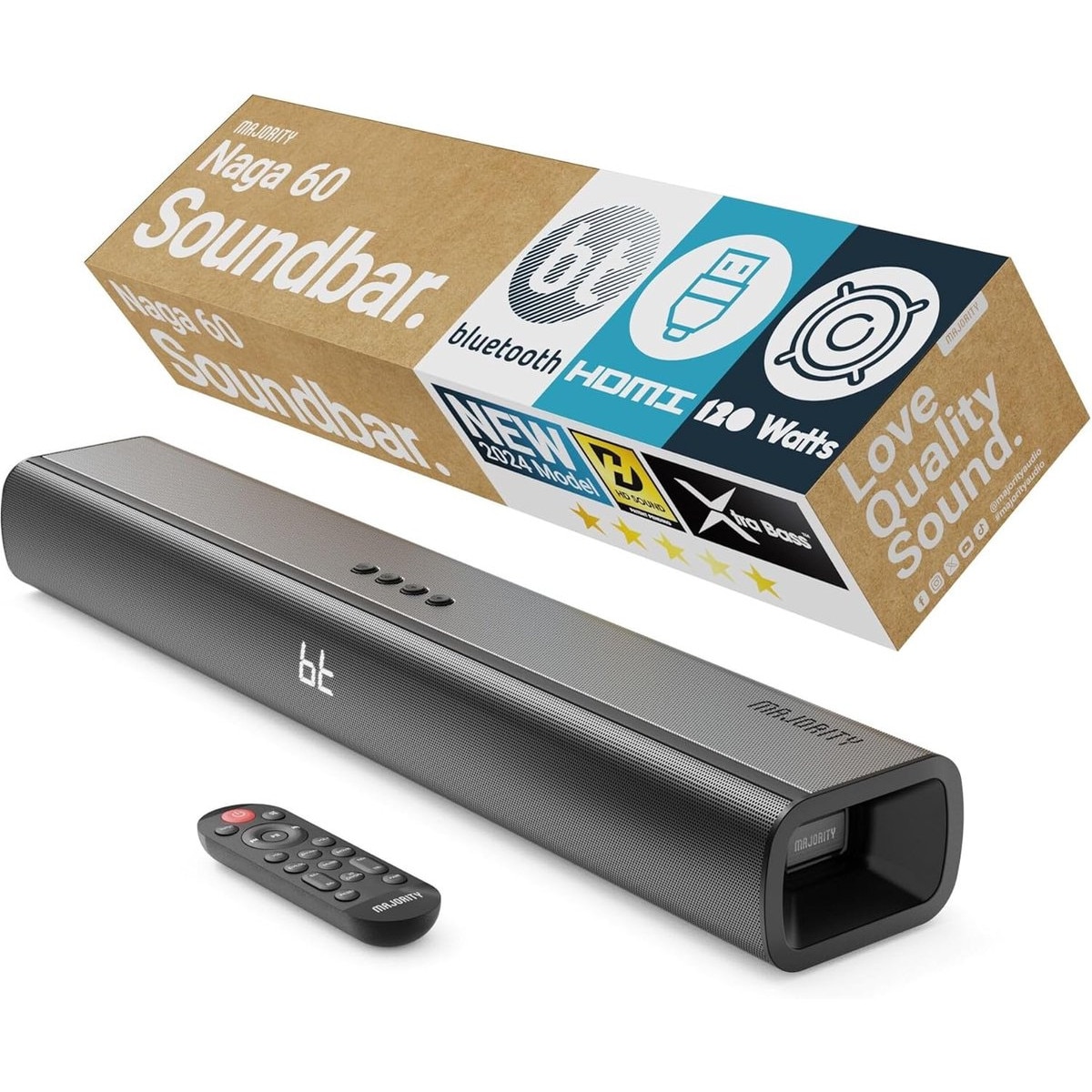 Soundbar Majority, Naga 60, 2.1, Bluetooth, PC, Wireless, AUX, 120 W, negru