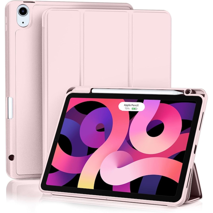 Husa de protectie pentru tableta, potrivita pentru iPad Air 11" 7/6generatii(M3/M2 )2025/2024, iPad Air 5/4 generatii 2022/2020 10.9 ", functie automata trezire/sleep, cu tava pentru stilouri, Roz