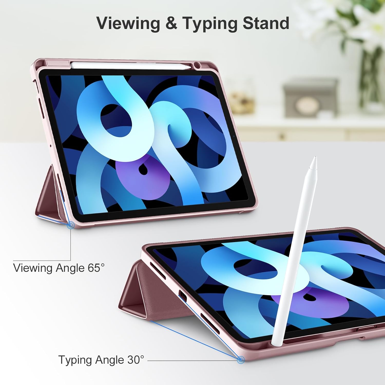Husa de protectie pentru tableta, potrivita pentru iPad Air 11" 7/6generatii(M3/M2 )2025/2024, iPad Air 5/4 generatii 2022/2020 10.9 ", functie automata trezire/sleep, cu tava pentru stilouri, Roz