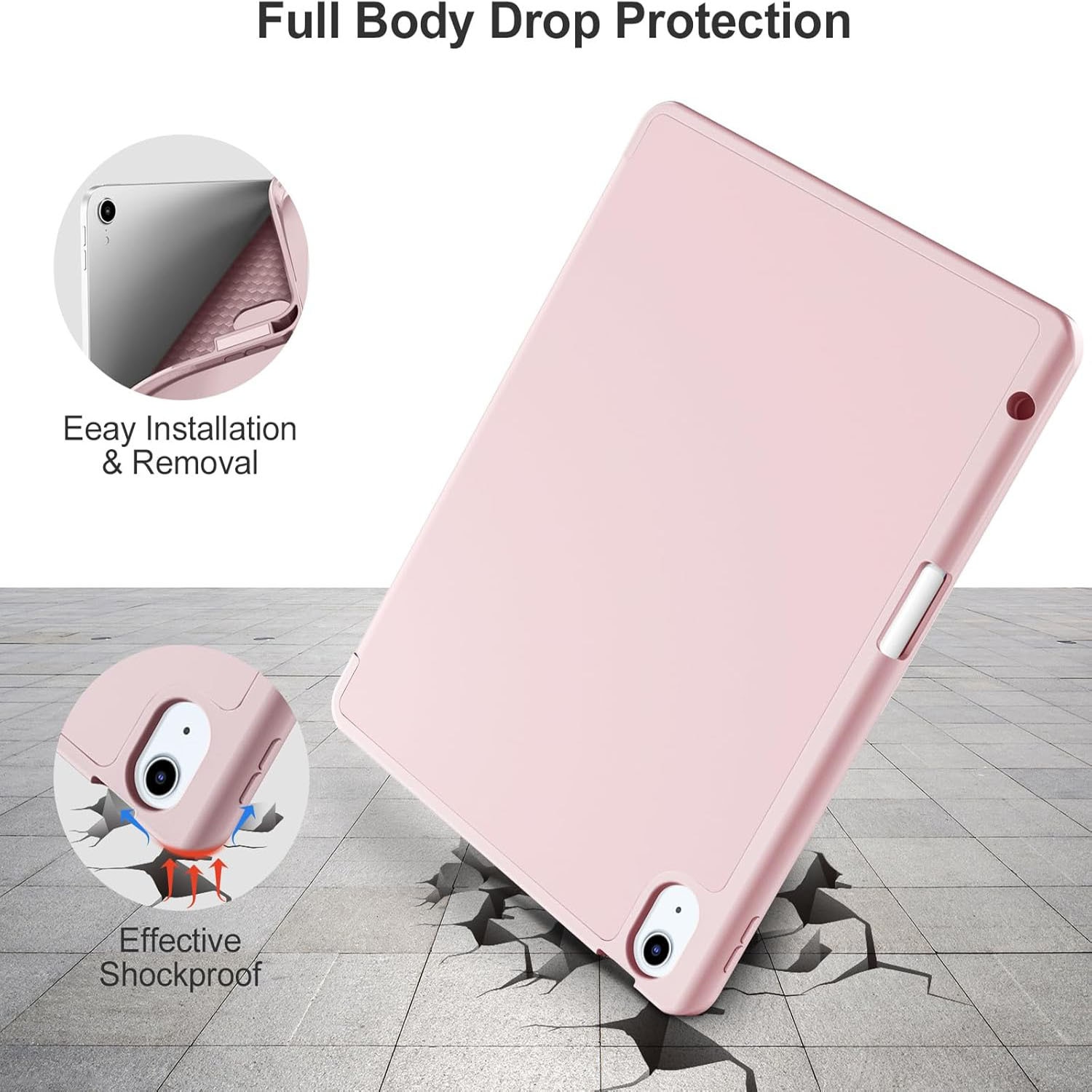 Husa de protectie pentru tableta, potrivita pentru iPad Air 11" 7/6generatii(M3/M2 )2025/2024, iPad Air 5/4 generatii 2022/2020 10.9 ", functie automata trezire/sleep, cu tava pentru stilouri, Roz