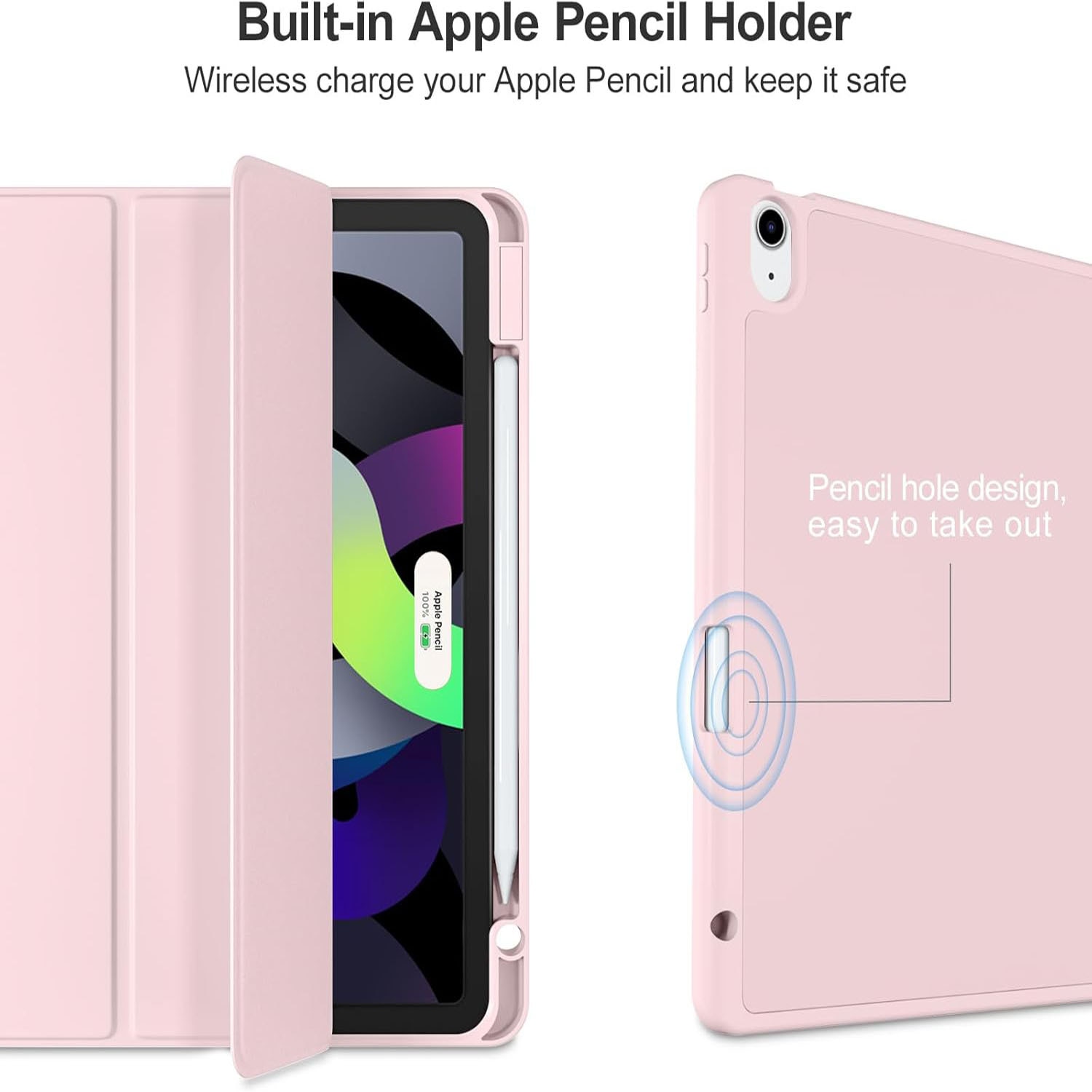 Husa de protectie pentru tableta, potrivita pentru iPad Air 11" 7/6generatii(M3/M2 )2025/2024, iPad Air 5/4 generatii 2022/2020 10.9 ", functie automata trezire/sleep, cu tava pentru stilouri, Roz