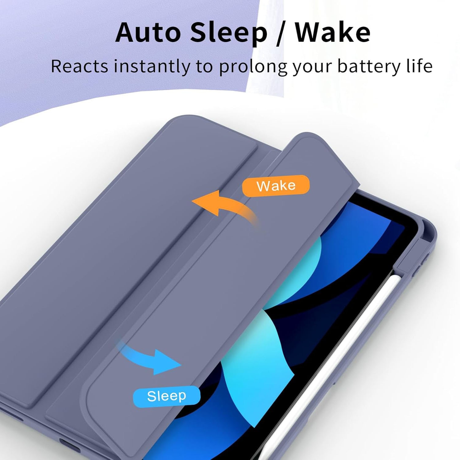 Husa de protectie pentru tableta, potrivita pentru iPad Air 11-inch M2 2024, functie automata trezire/sleep, cu tava pentru stilouri, Violet