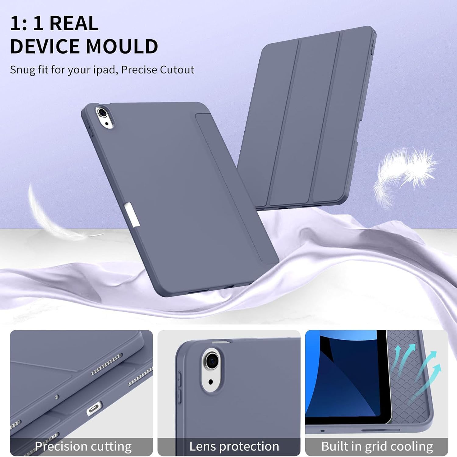Husa de protectie pentru tableta, potrivita pentru iPad Air 11-inch M2 2024, functie automata trezire/sleep, cu tava pentru stilouri, Violet