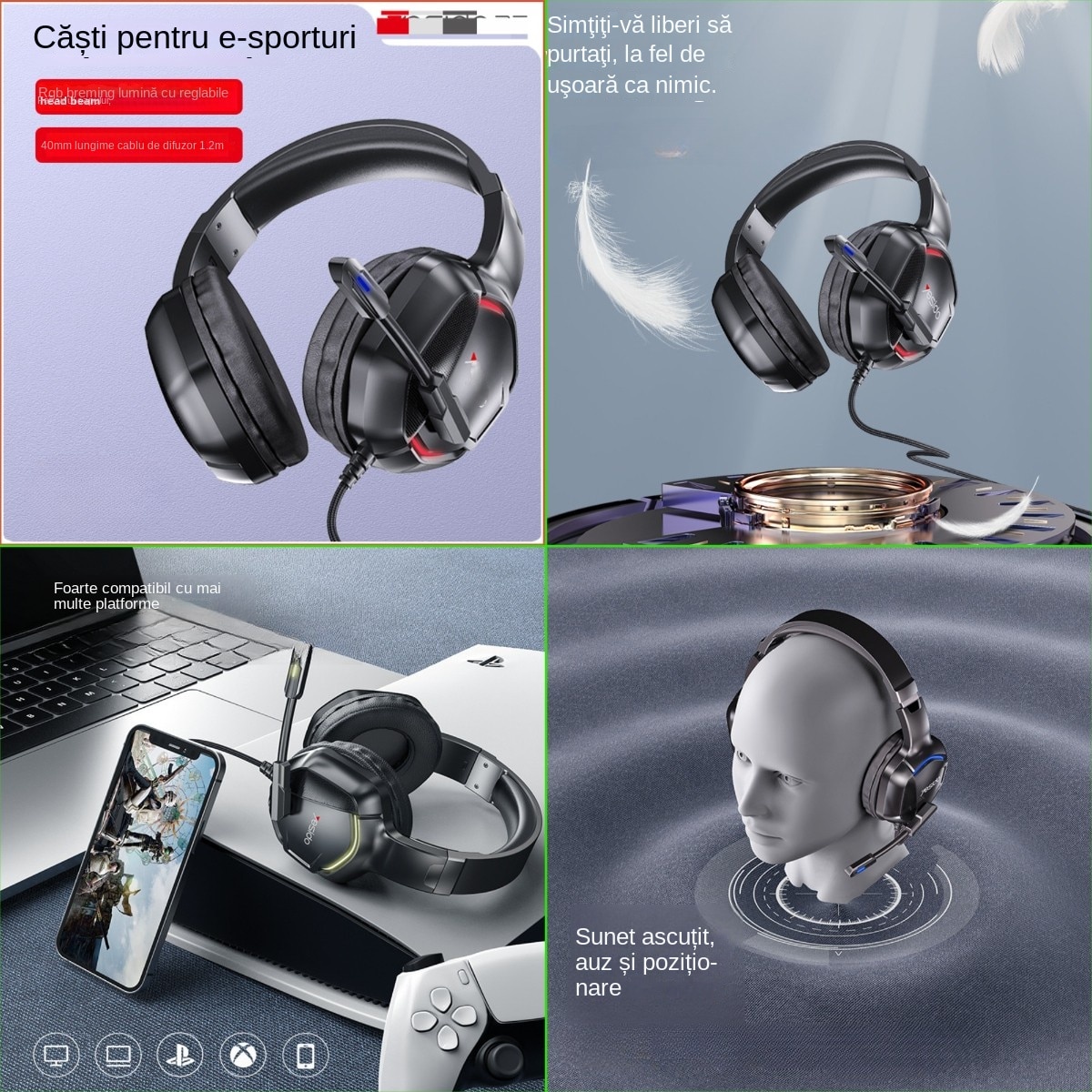 Yesido Casti de joc, cu fir, cu microfon, potrivite pentru PC/laptop, sunet surround, microfon de anulare a zgomotului, utilizate pentru videoconferinte, muzica, jocuri etc. Negru, 1 ambalaj