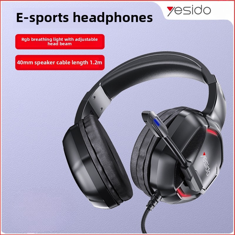 Yesido Casti de joc, cu fir, cu microfon, potrivite pentru PC/laptop, sunet surround, microfon de anulare a zgomotului, utilizate pentru videoconferinte, muzica, jocuri etc. Negru, 1 ambalaj