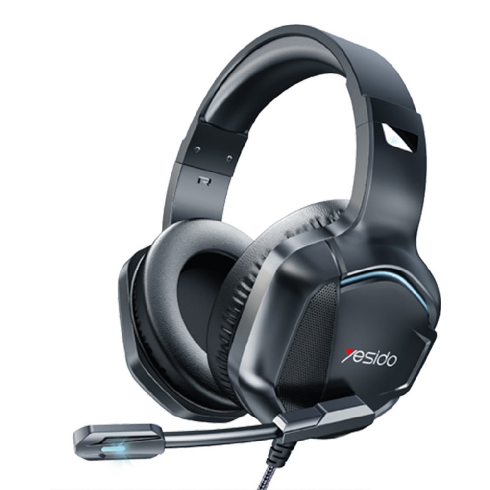 Yesido Casti de joc, cu fir, cu microfon, potrivite pentru PC/laptop, sunet surround, microfon de anulare a zgomotului, utilizate pentru videoconferinte, muzica, jocuri etc. Negru, 1 ambalaj