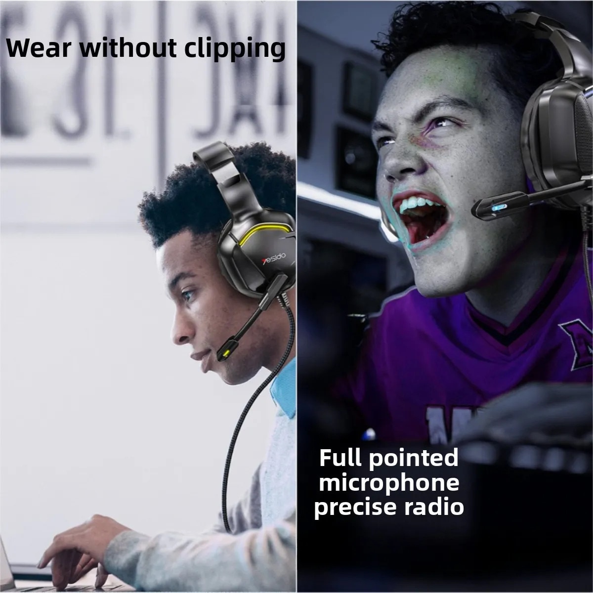 Yesido Casti de joc, cu fir, cu microfon, potrivite pentru PC/laptop, sunet surround, microfon de anulare a zgomotului, utilizate pentru videoconferinte, muzica, jocuri etc. Negru, 1 ambalaj