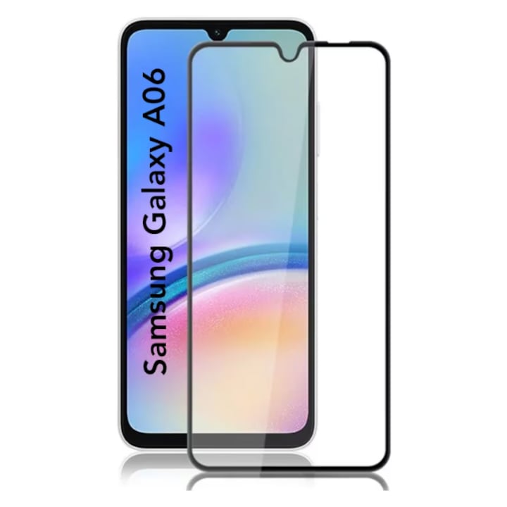 MatTech üvegfólia, Samsung Galaxy A06 készülékkel kompatibilis, teljes felületű ragasztás, 9H védelmi technológia, prémium Full HD tisztaság, teljes ragasztó, fekete szélek